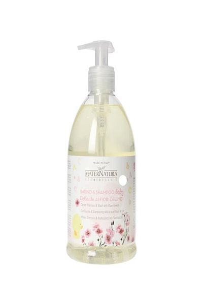 MaterNatura Sampon si gel de dus 500ml pentru bebelusi si copii 2 in 1 cu extract de seminte de in