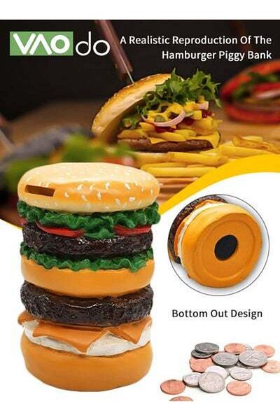 VAODO Simulation Hamburger Piggy Bank Extra Large Retro Ornaments Creative Good Gift