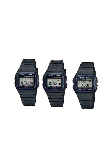casiu F91 Plastic Watch with LED Numbers, Stopwatch, Gregorian Calendar, 3 Pieces
