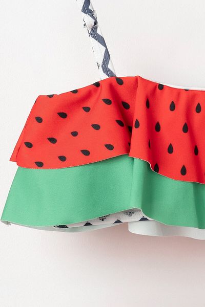 Banamio Melony Watermelon Patterned Bow Detailed Strap Girls' Swimsuit Bikini Set
