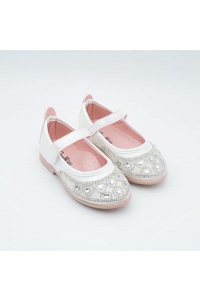 Arçın Shoes Girl's Stone Detailed Butterfly Ballerina Shoes - White Sparkly - Stylish and Comfortable Model