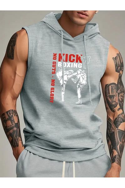 ACTIVE MODA Men's White Hooded Undershirt Cotton Sleeveless Sportsman T-Shirt