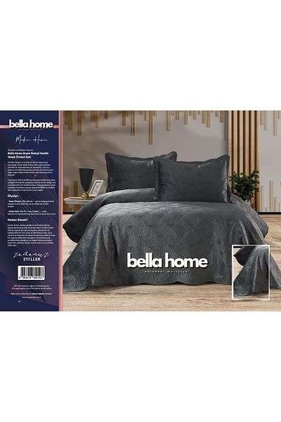Bella Home Arzen Embroidered Velvet Double Bedspread Set - 250X260 cm