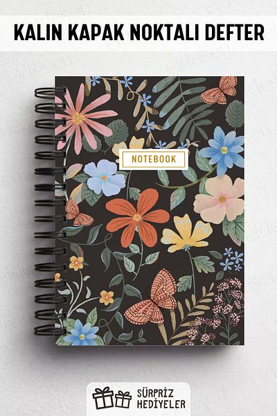 Eldesen Tasarım Spiral Thick Cover Dotted Notebook, A5 Size 80 Sheets 160 Pages, Dotted Notebook