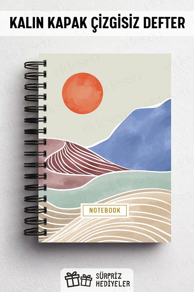 Eldesen Tasarım Spiral Thick Cover Unlined Notebook, A5 Size 80 Sheets 160 Pages, Unlined Notebook
