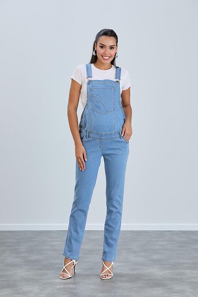 Işşıl Işşil 538-Pipe Leg Relaxed Fit Stretch Maternity Jeans Gardener-Overalls