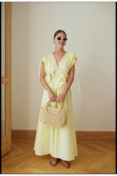 Bak'ap Premium Trend Design Μακρύ φόρεμα με λουλούδια με λεπτομέρειες με μανίκια