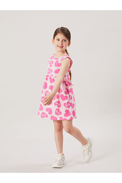 LC Waikiki Nevavm Oval Collar Barbie Printed Girls' Dress with a Difference