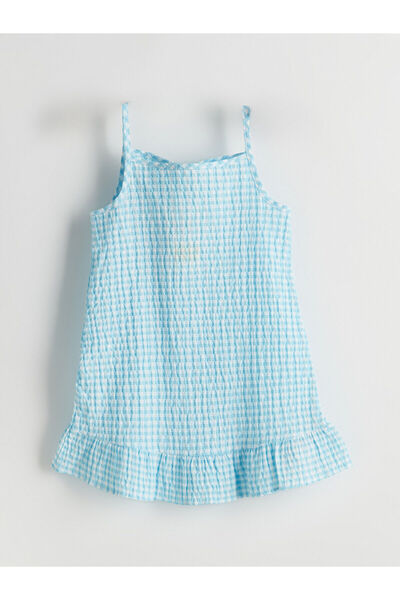 LC Waikiki Καρό φόρεμα για κορίτσια με τετράγωνο γιακά και βολάν