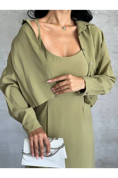 Bak'ap Premium Perry Cotton Tril Tril Fabric Shirt Long Dress 2-Piece Suit