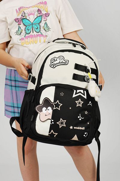Waddell Rucsac zilnic cu licență Twil Star Pattern, rucsac școlar cu cadou de jucărie de pluș