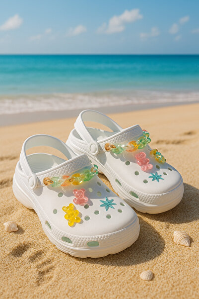 N MODA Jelibonlu Boncuklu Kız Çocuk Sandalet-Terlik