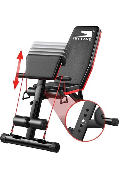 SKY LAND Adjustable Weight Bench EM-1857, Multi-Function Home Gym Bench with Elastic Resistance Rope
