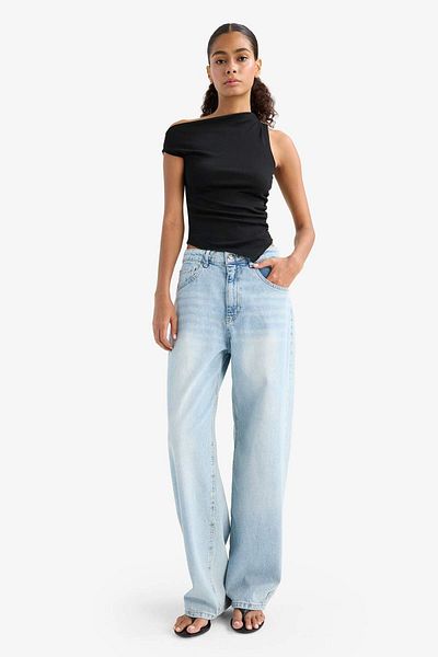 DeFacto Slim Fit Slim Fit One Shoulder Rib Black Blouse F2453Ax25Sm