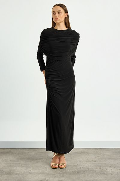 Birgül Bektaş Black Shoulder Detailed Drape Dress