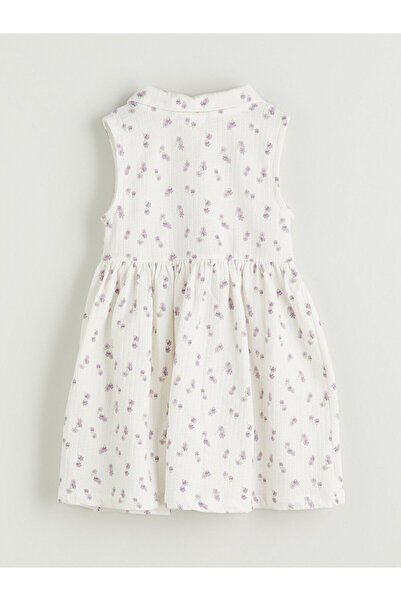 LC Waikiki LCW Kids Ecru Crew Neck Λουλούδια Κοριτσίστικο Φόρεμα