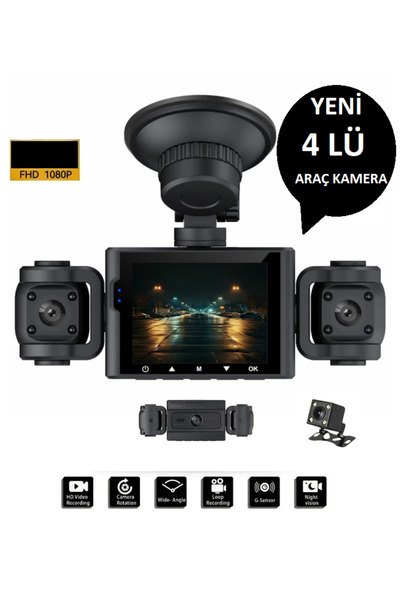 whitetech "4’lü Araç Kamerası Seti – Ekranlı, HD Kayıt, 64GB Destekli, Gece G...