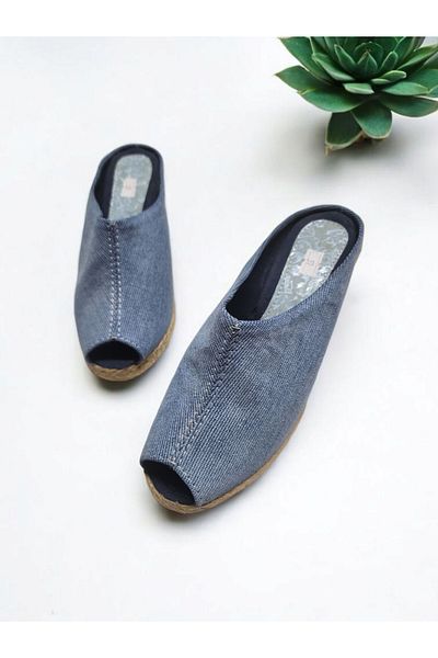 GokceKundura06 Women's Daily Dark Beige Open Toe Straw Linen Slippers