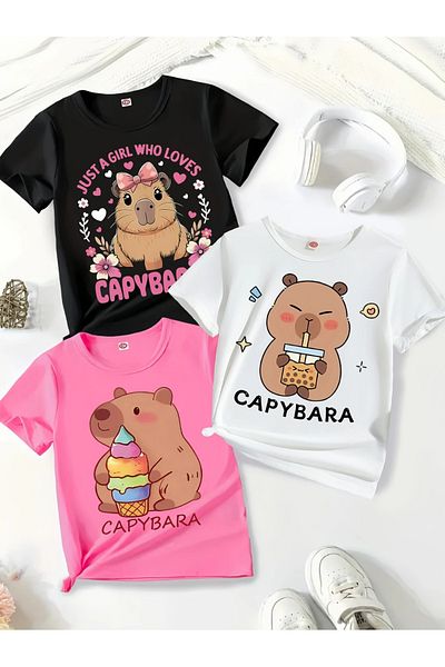 Touz Moda Μπλουζάκι 3 τεμαχίων Capybara Kids Design Unisex Oversize