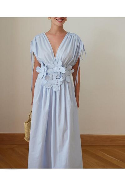 Bak'ap Premium Trend Design Μακρύ φόρεμα με λουλούδια με λεπτομέρειες με μανίκια