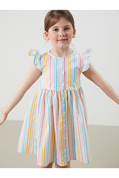 LC Waikiki فستان LCW Kids بياقة دائرية مخطط للفتيات من قماش البوبلين