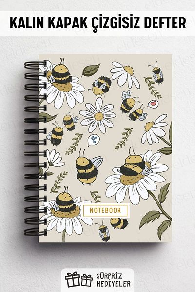 Eldesen Tasarım Spiral Thick Cover Unlined Notebook, A5 Size 80 Sheets 160 Pages, Unlined Notebook