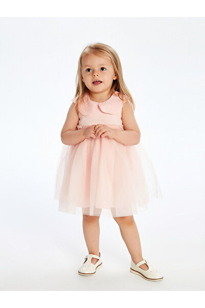 LC Waikiki Pembe Bebe Yaka Tül Kız Bebek Elbise
