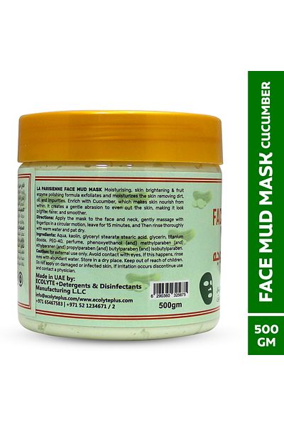 ECOLYTE+ La Parisienne Face Mud Mask, Deep Cleanse, Tighten & Exfoliate, Blemish Fighting (Cucumber, 500g)