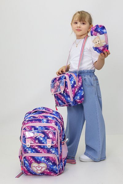 Probag Set de genți pentru școală primară pentru fete cu tematică inimă - Rucsac inimă, cutie termică pentru prânz, suport pentru stilou