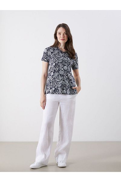 LC Waikiki Grace Navy Blue V-Neck Patterned Blouse