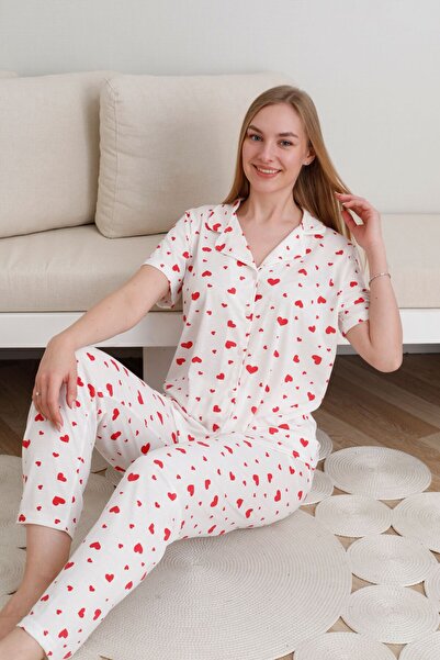 PİJAMOOD Жіночий піжамний комплект з серцевим візерунком та ґудзиками