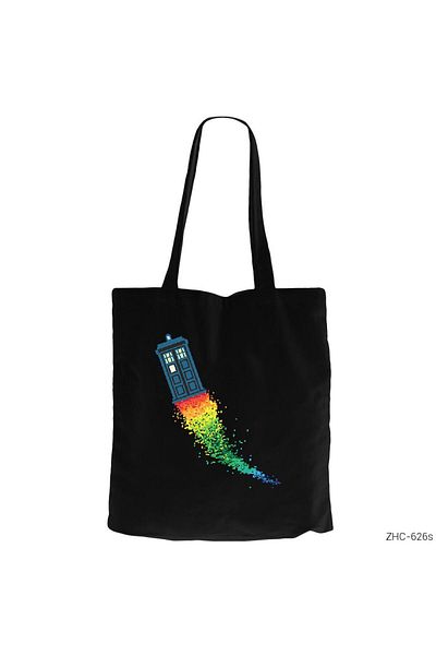 Z zepplin Dr. Who Tardis Rainbow Black Zippered Cloth Bag Gabardine