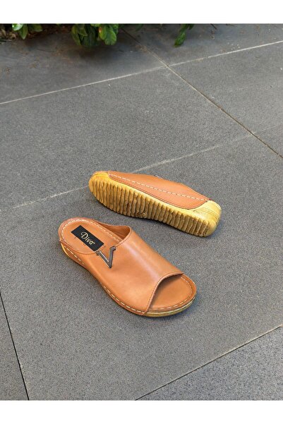 DİVA Taba Deri Ortopedik Kadın Günlük Terlik