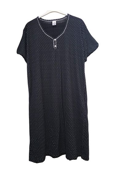 Flamingo Women's Viscose Combed Cotton Black White Polka Dot Short Sleeve Nightdress Beach, Home Dress