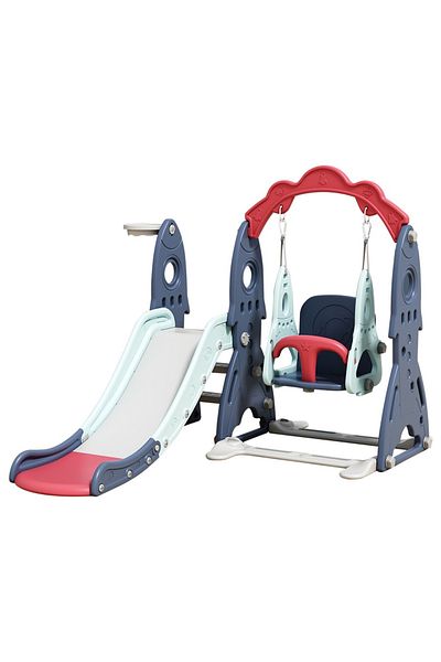 FULLJOY Rocket-shaped slide with swing and basketball 3*1, 157*139*119 cm