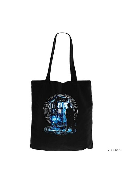 Z zepplin Dr. Who Box Black Zippered Cloth Bag Gabardine