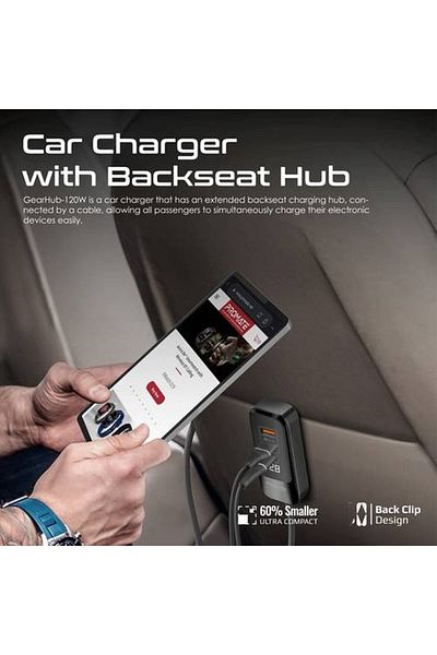 Promate 120W Car Charger, Dual 30W USB-C and Dual 30W QC3.0 Ports