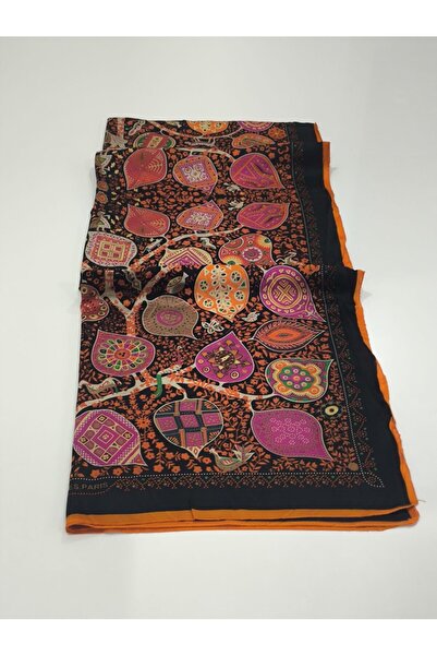 PİRAMİT HERMES VUAL İPEK ŞAL KLASİK MODEL TURUNCU SİYAH