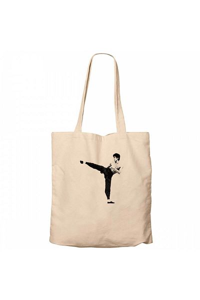 Z zepplin Bruce Lee Kick Deffense Cream Zippered Cloth Bag Gabardine