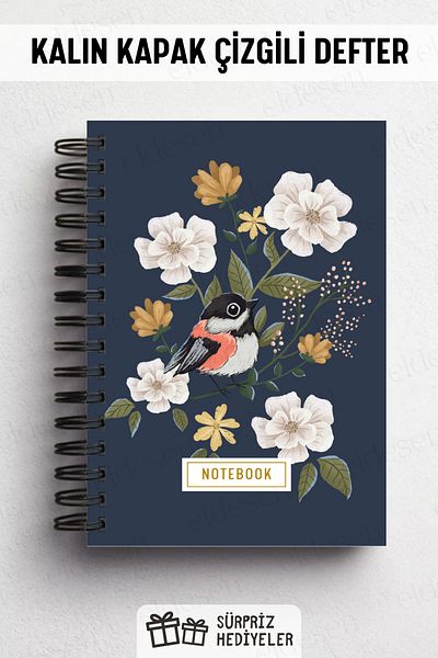 Eldesen Tasarım Spiral Bound Thick Cover Ruled Notebook, A5 Size 80 Sheets 160 Pages, Lined Notebook