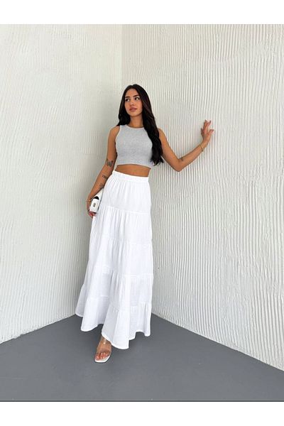 jöns since 1997 Women's Elastic Waist Piece Muslin Long White Skirt