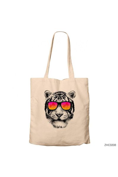 Z zepplin Tiger with Sunglasses Cream Zippered Cloth Bag Gabardine