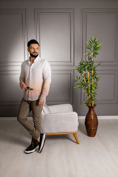Sarar Interview Sarar Carina Color Gradient Cotton Linen White Brown Shirt