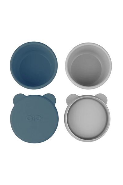 MBB ETİCARET Oioi Mini Bowl with Silicone Lid Set of 2 Mini Bites Deep Blue / Powder Gray