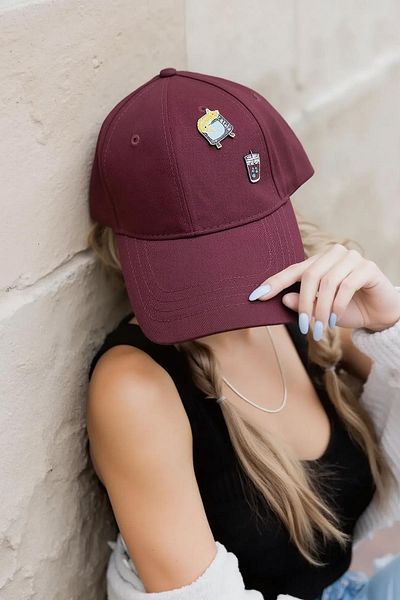 Külah Cat & Coffee Pin Detailed Premium Baseball Cap - Claret Red