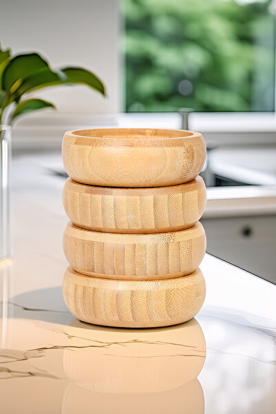 MORLİDO Natural Bamboo 4-Piece Snack Bowl Diameter 9 cm