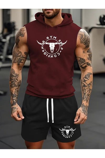ACTIVE MODA مجموعة من 2 شورت رياضي للرجال للصالة الرياضية مطبوعة GYM