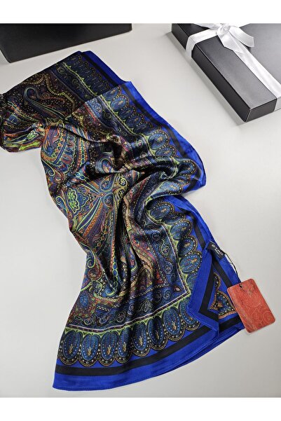 PİRAMİT DİOREL ETRO VUAL İPEK ŞAL ŞAL DESEN SAKS MAVİSİ