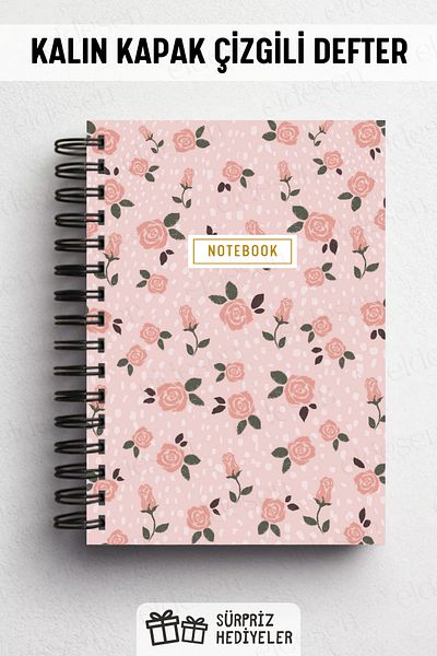 Eldesen Tasarım Spiral Bound Thick Cover Ruled Notebook, A5 Size 80 Sheets 160 Pages, Lined Notebook