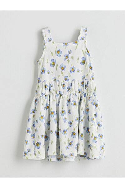LC Waikiki Νέα σεζόν Παιδικό φόρεμα με τετράγωνο γιακά λουλουδάτο - S5L599Z4